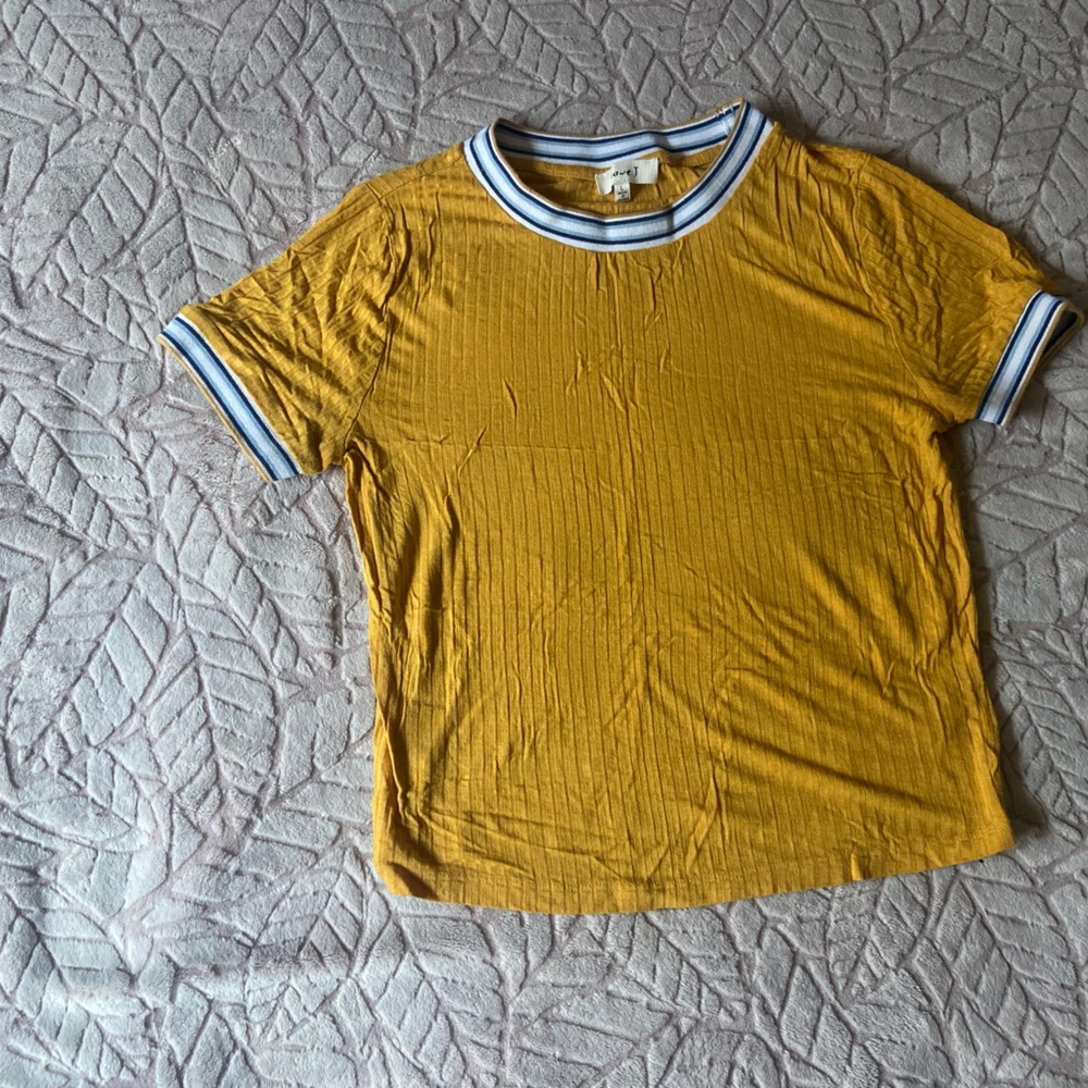 Bright Yellow Love J Top With Blue & White Collar